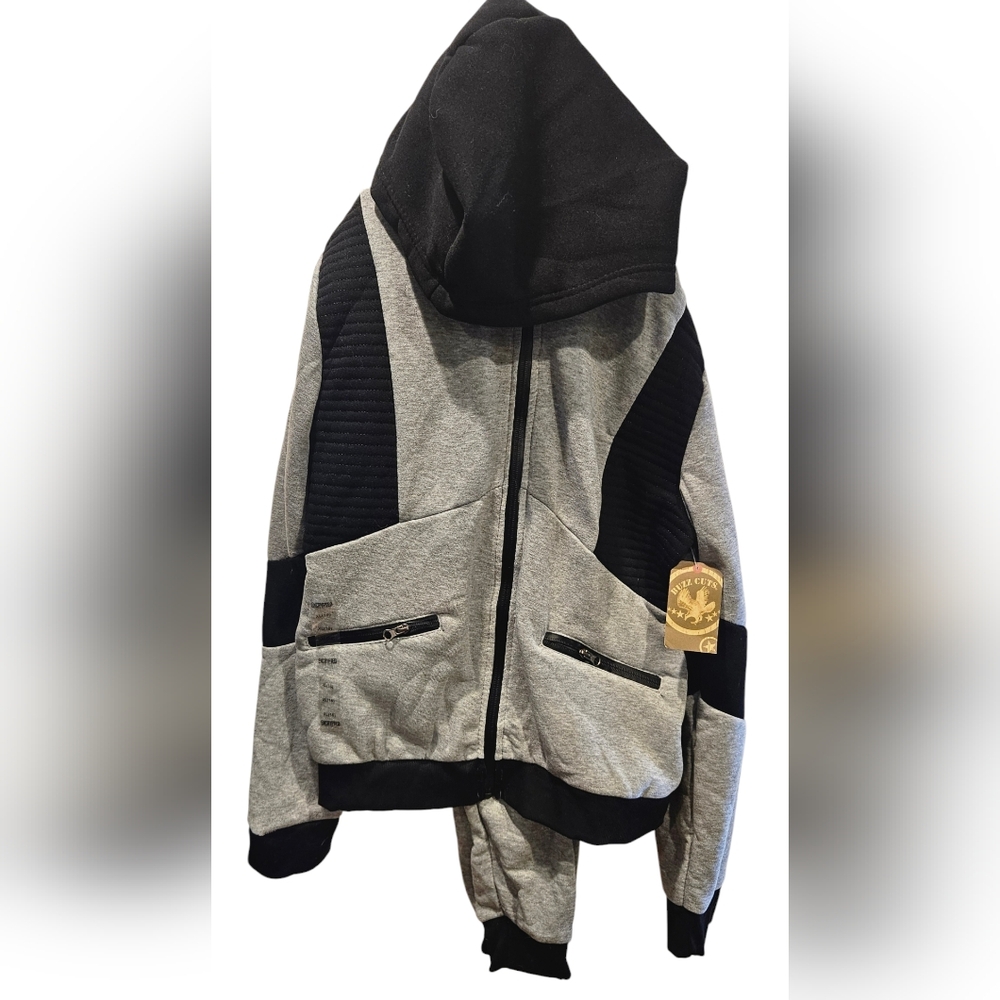 Hooded Sweatshirt & Jogging Pant Set Gray & Black, Size 18